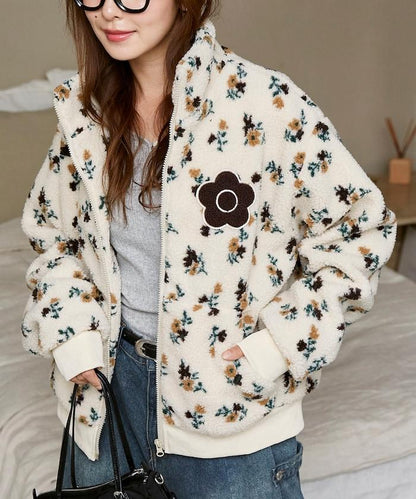 MARY QUANT × PUBLUX 聯名款 刺繡花朵圖案絎縫絨面夾克 外套 女