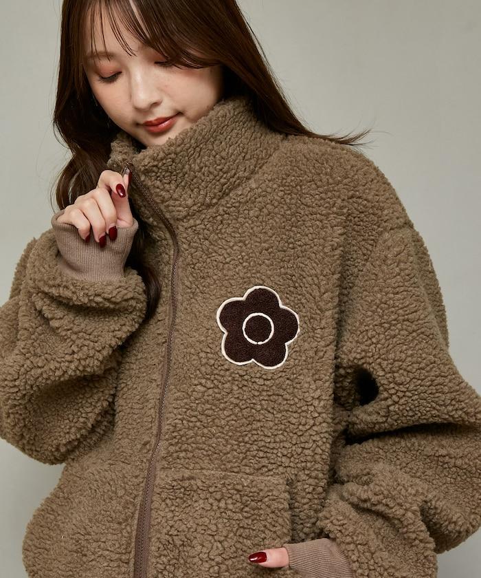 MARY QUANT × PUBLUX 聯名款 刺繡花朵圖案絎縫絨面夾克 外套 女