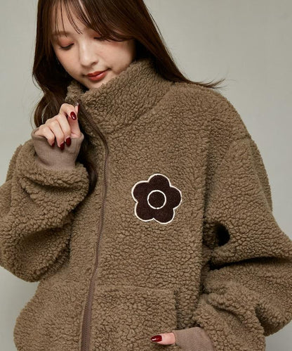 MARY QUANT × PUBLUX 聯名款 刺繡花朵圖案絎縫絨面夾克 外套 女