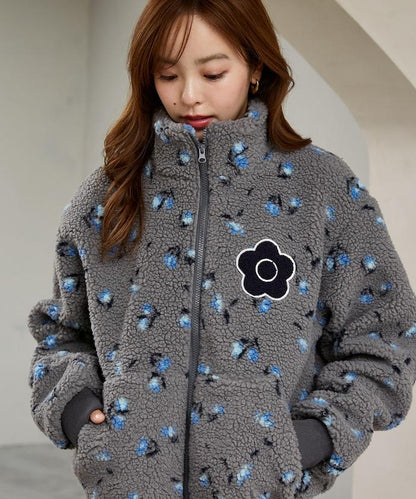 MARY QUANT × PUBLUX 聯名款 刺繡花朵圖案絎縫絨面夾克 外套 女