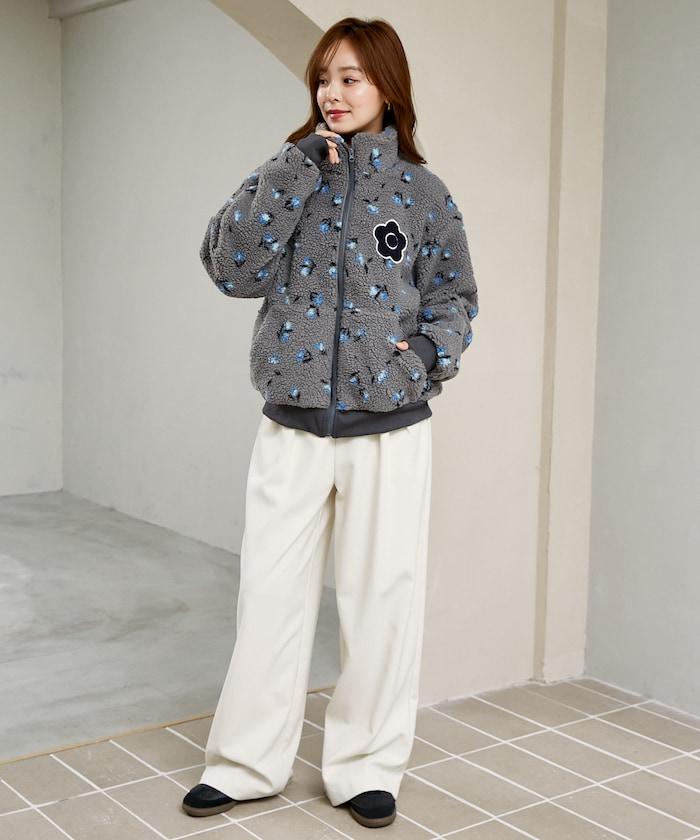 MARY QUANT × PUBLUX 聯名款 刺繡花朵圖案絎縫絨面夾克 外套 女