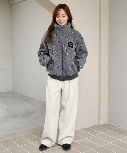 MARY QUANT × PUBLUX 聯名款 刺繡花朵圖案絎縫絨面夾克 外套 女