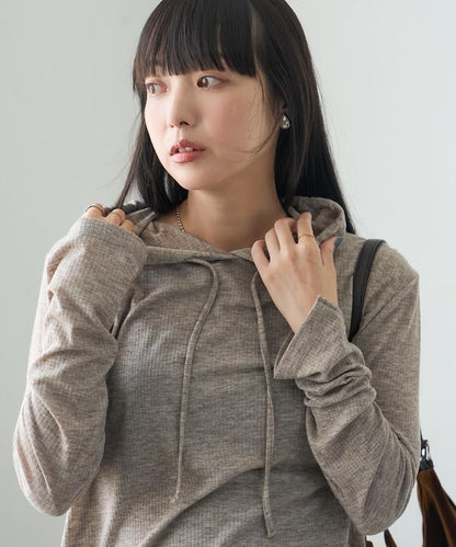 FREAK'S STORE 透膚感羅紋連帽長袖T恤 女