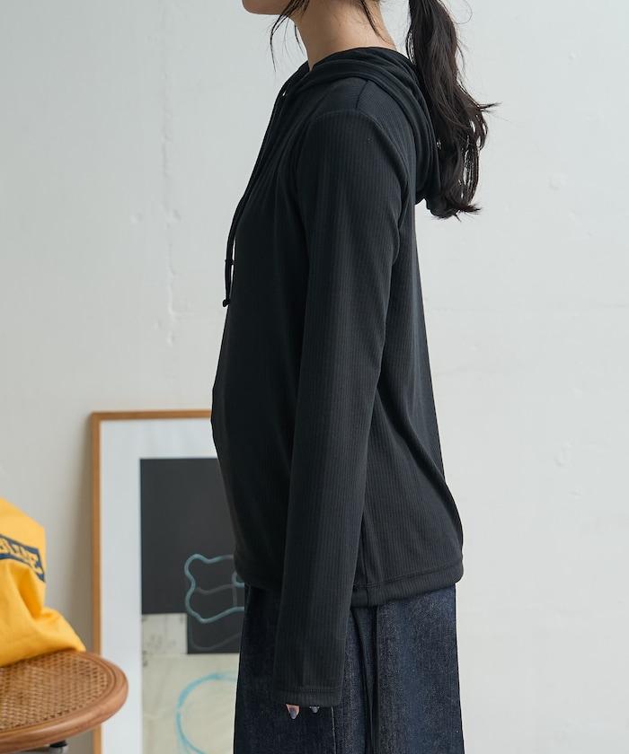 FREAK'S STORE 透膚感羅紋連帽長袖T恤 女