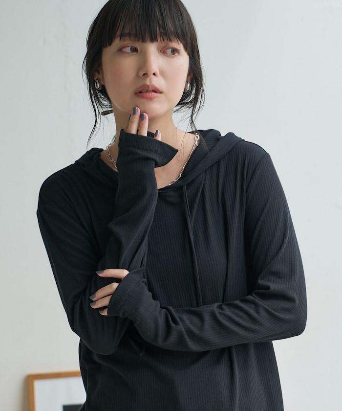 FREAK'S STORE 透膚感羅紋連帽長袖T恤 女