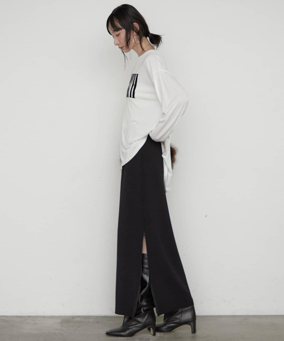 LOUNGEDRESS 羅紋Logo長袖T恤 女士休閒圓領純棉印花T恤