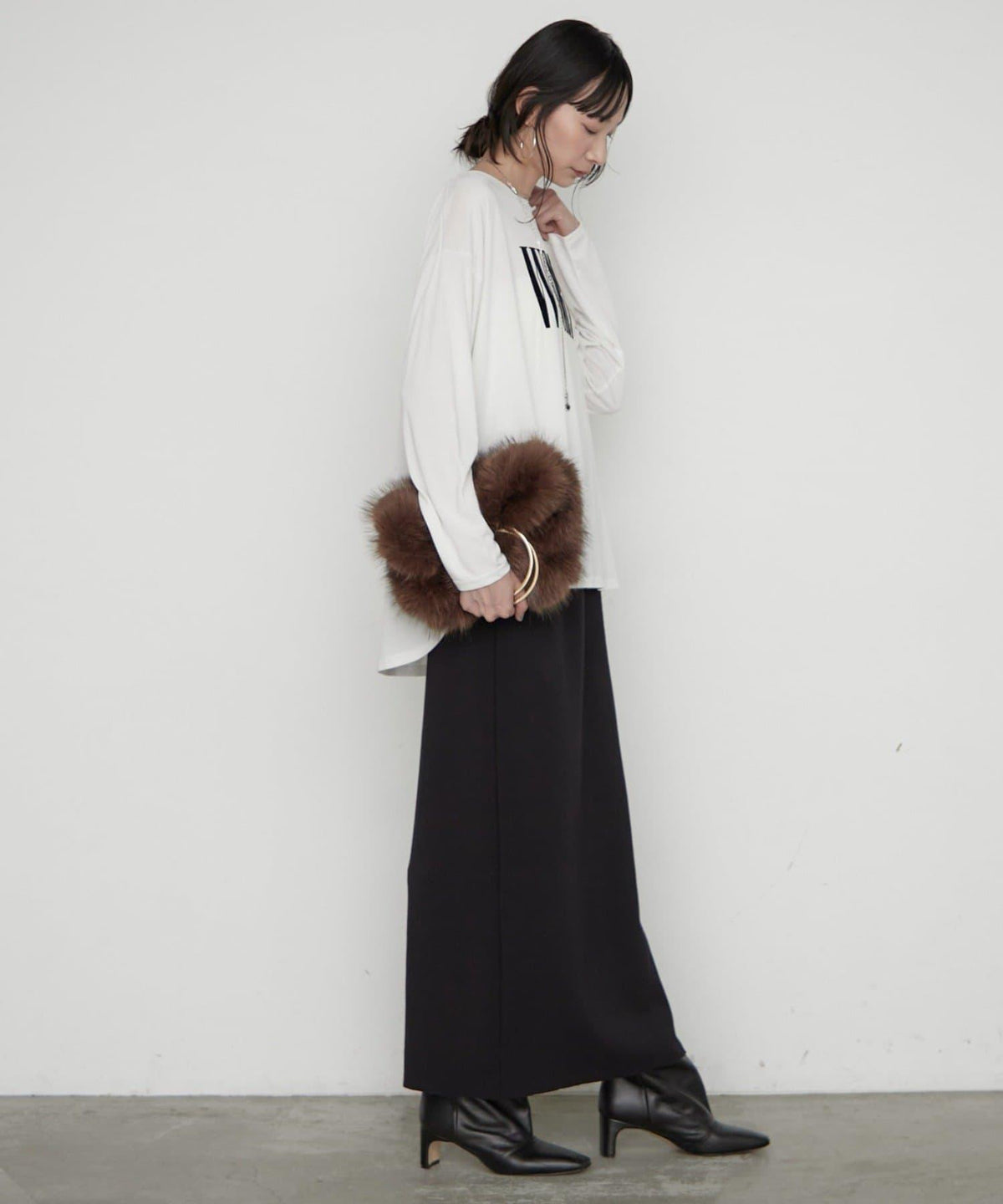 LOUNGEDRESS 羅紋Logo長袖T恤 女士休閒圓領純棉印花T恤