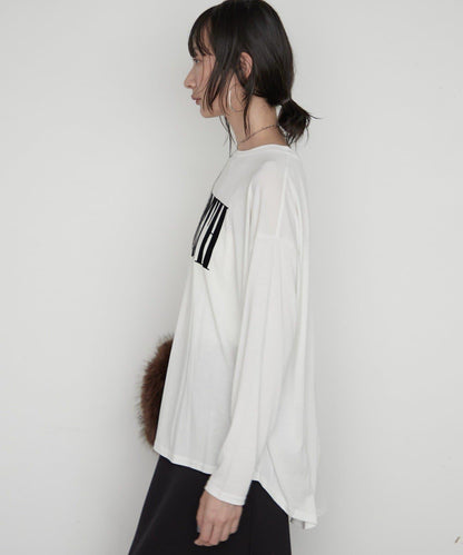 LOUNGEDRESS 羅紋Logo長袖T恤 女士休閒圓領純棉印花T恤