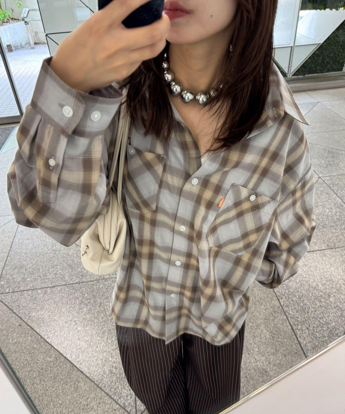 CIAOPANIC 拼色格紋襯衫 男士寬鬆復古風長袖襯衫