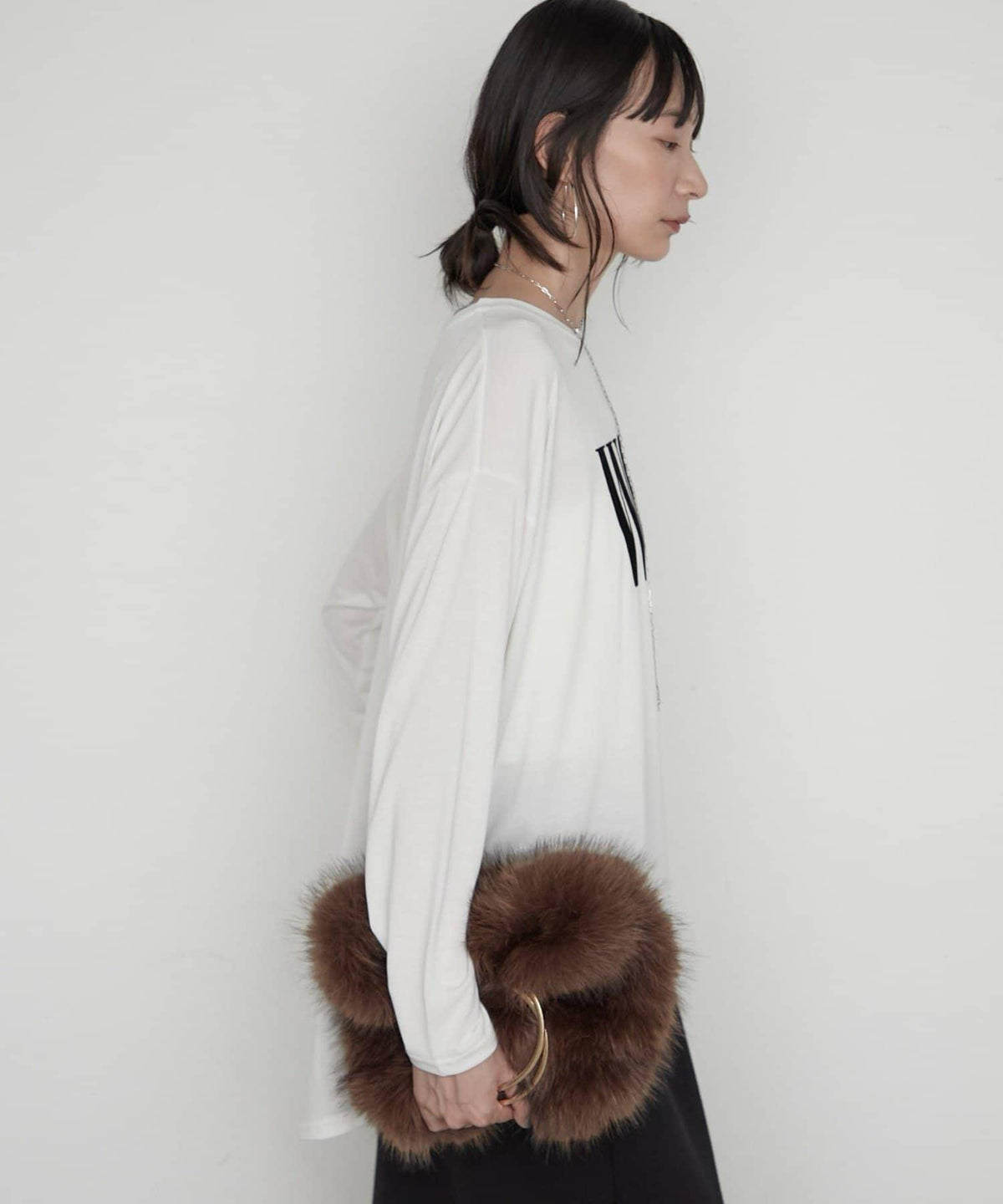 LOUNGEDRESS 羅紋Logo長袖T恤 女士休閒圓領純棉印花T恤