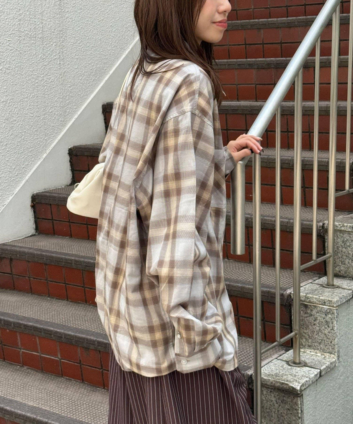 CIAOPANIC 拼色格紋襯衫 男士寬鬆復古風長袖襯衫