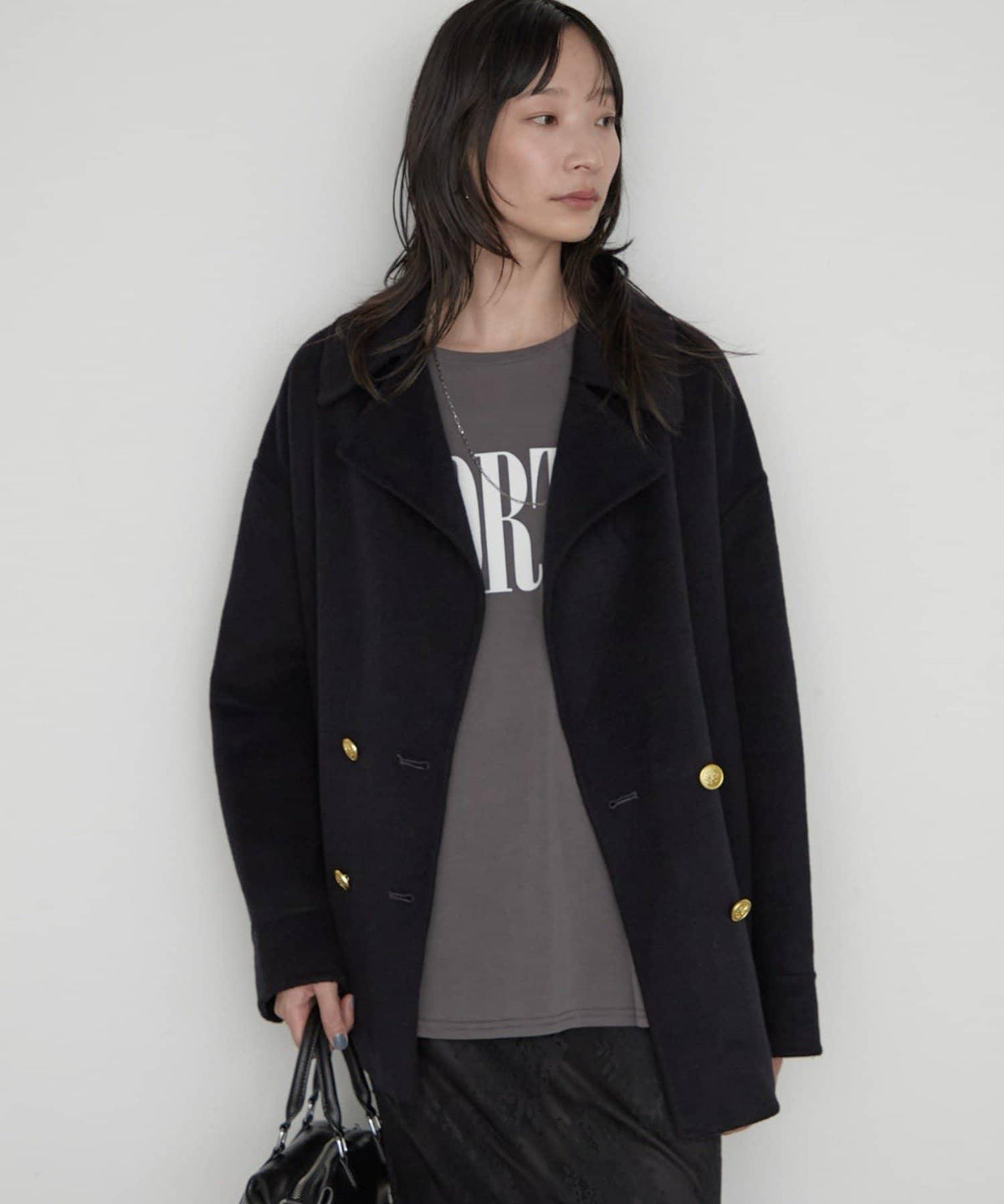 LOUNGEDRESS 羊毛混リバー仕立てミドル丈コート