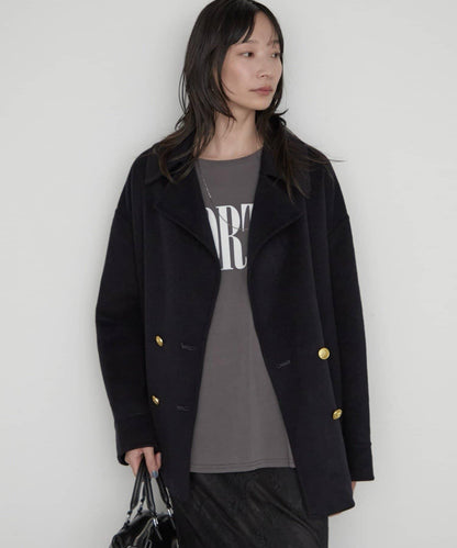 LOUNGEDRESS 羊毛混リバー仕立てミドル丈コート