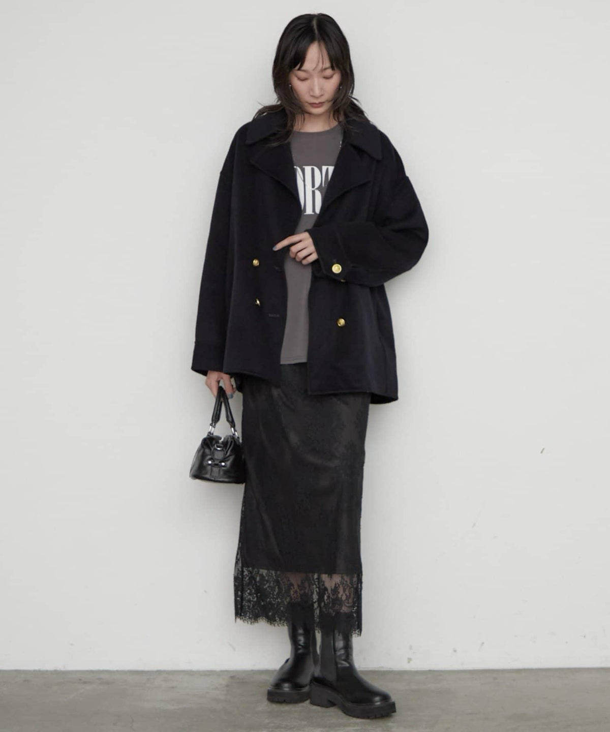 LOUNGEDRESS 羊毛混リバー仕立てミドル丈コート