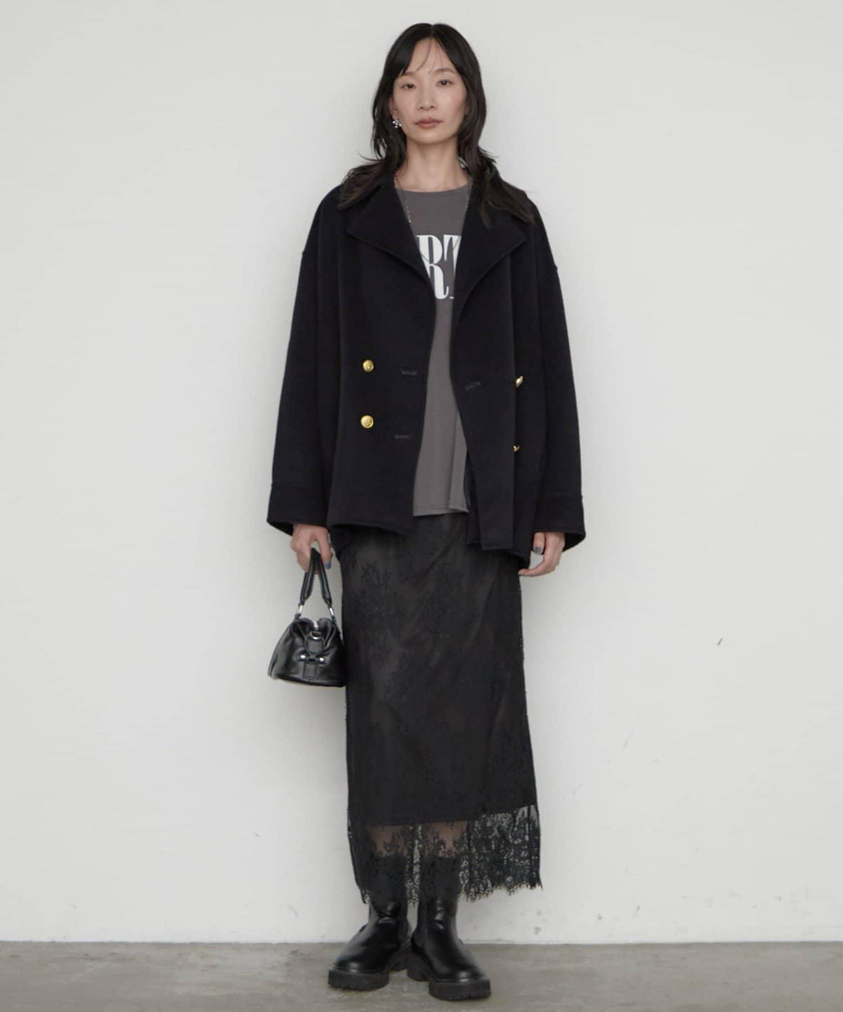 LOUNGEDRESS 羊毛混リバー仕立てミドル丈コート