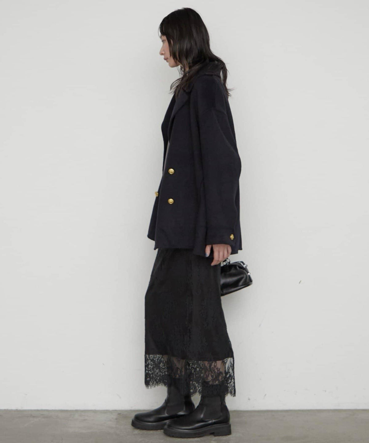 LOUNGEDRESS 羊毛混リバー仕立てミドル丈コート