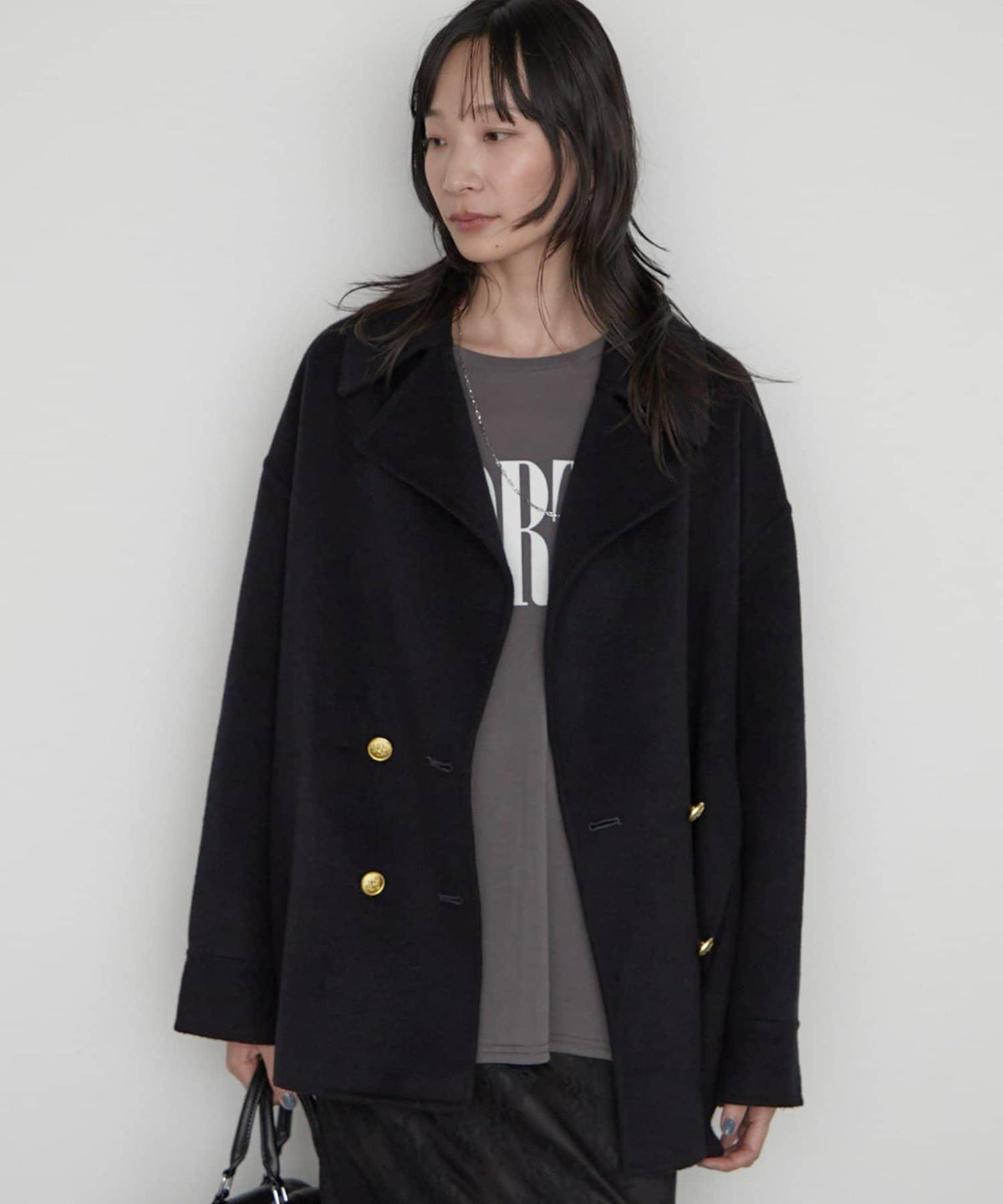 LOUNGEDRESS 羊毛混リバー仕立てミドル丈コート