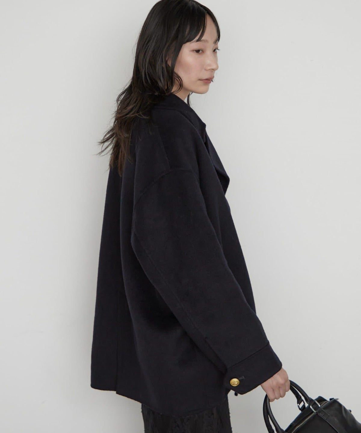 LOUNGEDRESS 羊毛混リバー仕立てミドル丈コート