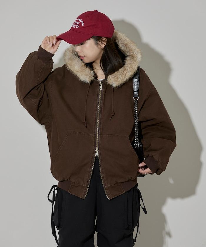 FREAK'S STORE 2way 仿皮草可拆卸連帽棉服夾克 軍裝風 連帽衫 棉服