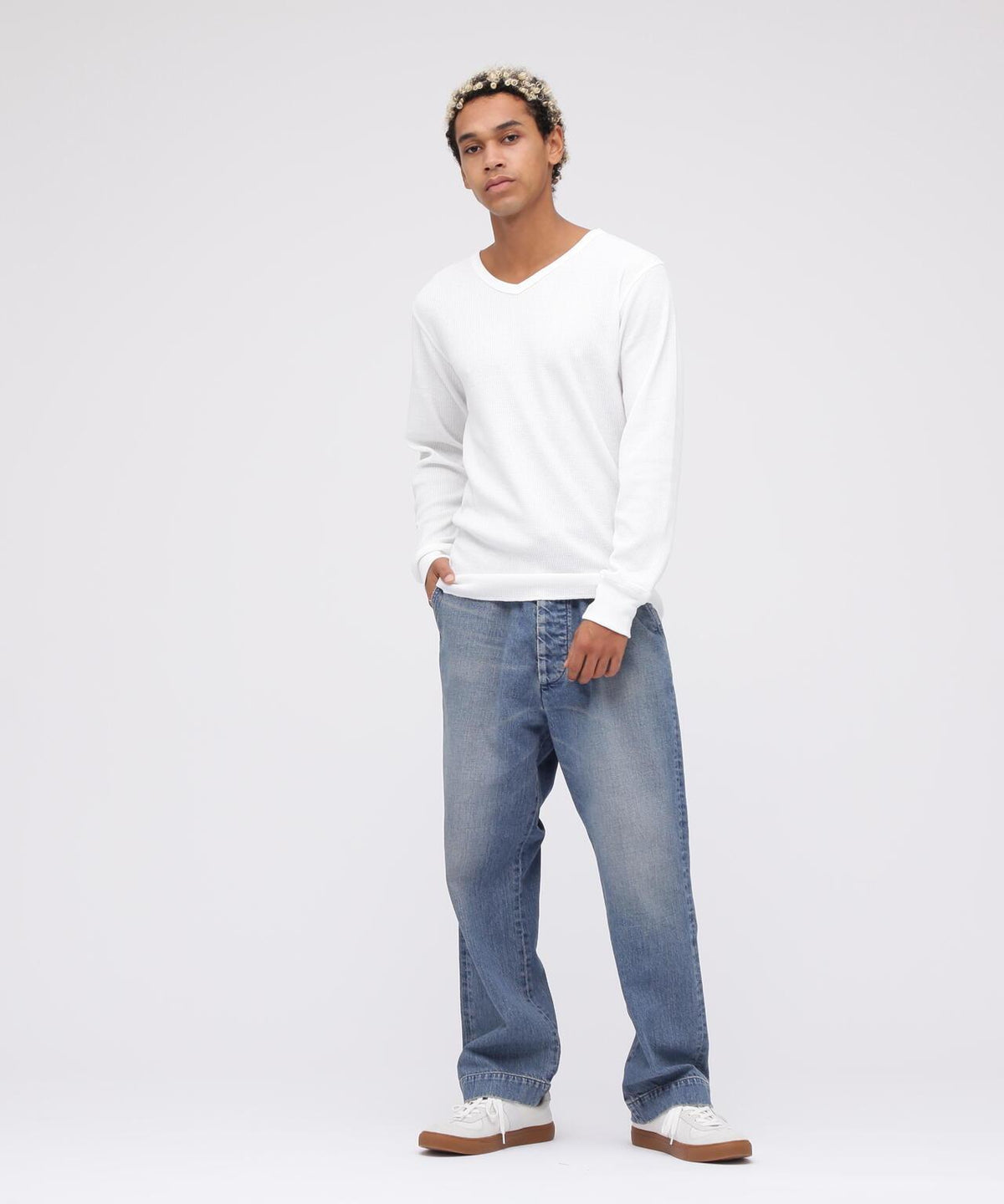 AVIREX DAILY WEAR V領長袖T恤 男士 滌棉混紡