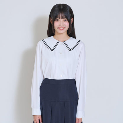 Lovetoxic 少女款セーラー衿ラインブラウス 卒服 畢業季 易打理 聚酯纖維混紡 襯衫