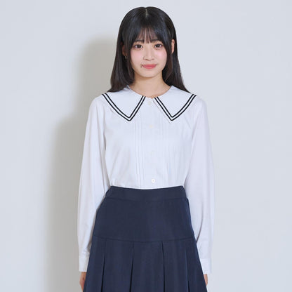 Lovetoxic 少女款セーラー衿ラインブラウス 卒服 畢業季 易打理 聚酯纖維混紡 襯衫