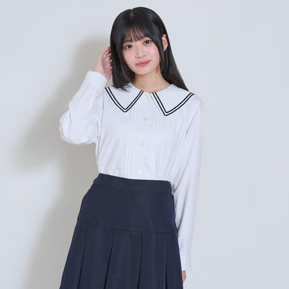 Lovetoxic 少女款セーラー衿ラインブラウス 卒服 畢業季 易打理 聚酯纖維混紡 襯衫