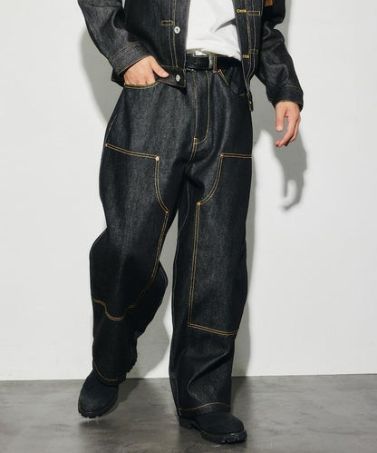 VISION STREET WEAR 2026秋冬款 撞色車線牛仔褲 闊腿褲 男 女 同款