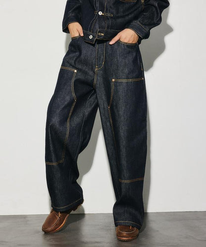 VISION STREET WEAR 2026秋冬款 撞色車線牛仔褲 闊腿褲 男 女 同款