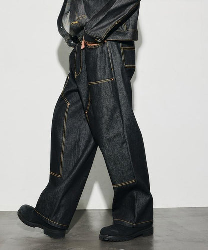 VISION STREET WEAR 2026秋冬款 撞色車線牛仔褲 闊腿褲 男 女 同款