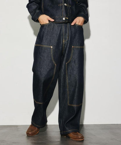 VISION STREET WEAR 2026秋冬款 撞色車線牛仔褲 闊腿褲 男 女 同款