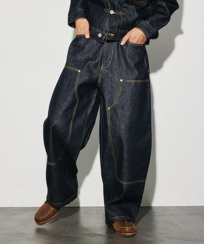 VISION STREET WEAR 2026秋冬款 撞色車線牛仔褲 闊腿褲 男 女 同款