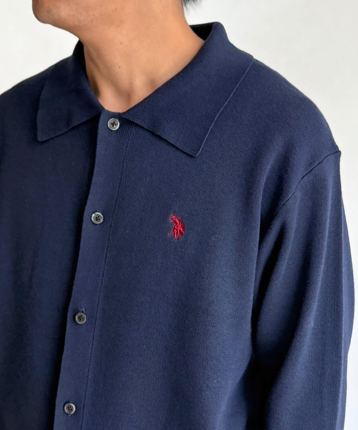 U.S. POLO ASSN. 經典款翻領針織開衫 滌綸100% 休閒百搭男士女士