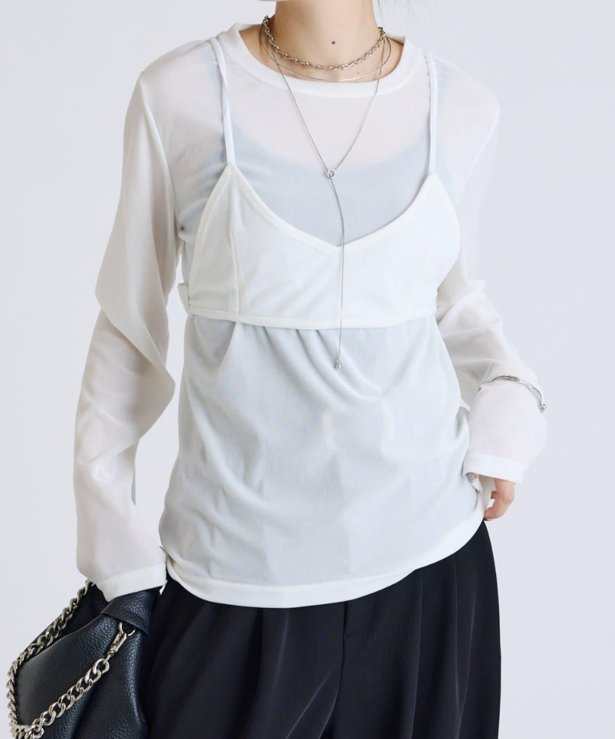Lui's FEMME 26AW 彈力天鵝絨透膚感拼接胸衣套頭衫 聚酯纖維混紡 針織衫