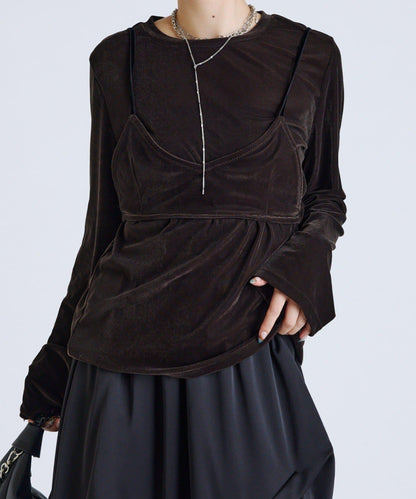 Lui's FEMME 26AW 彈力天鵝絨透膚感拼接胸衣套頭衫 聚酯纖維混紡 針織衫