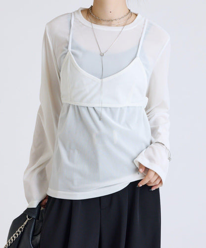 Lui's FEMME 26AW 彈力天鵝絨透膚感拼接胸衣套頭衫 聚酯纖維混紡 針織衫