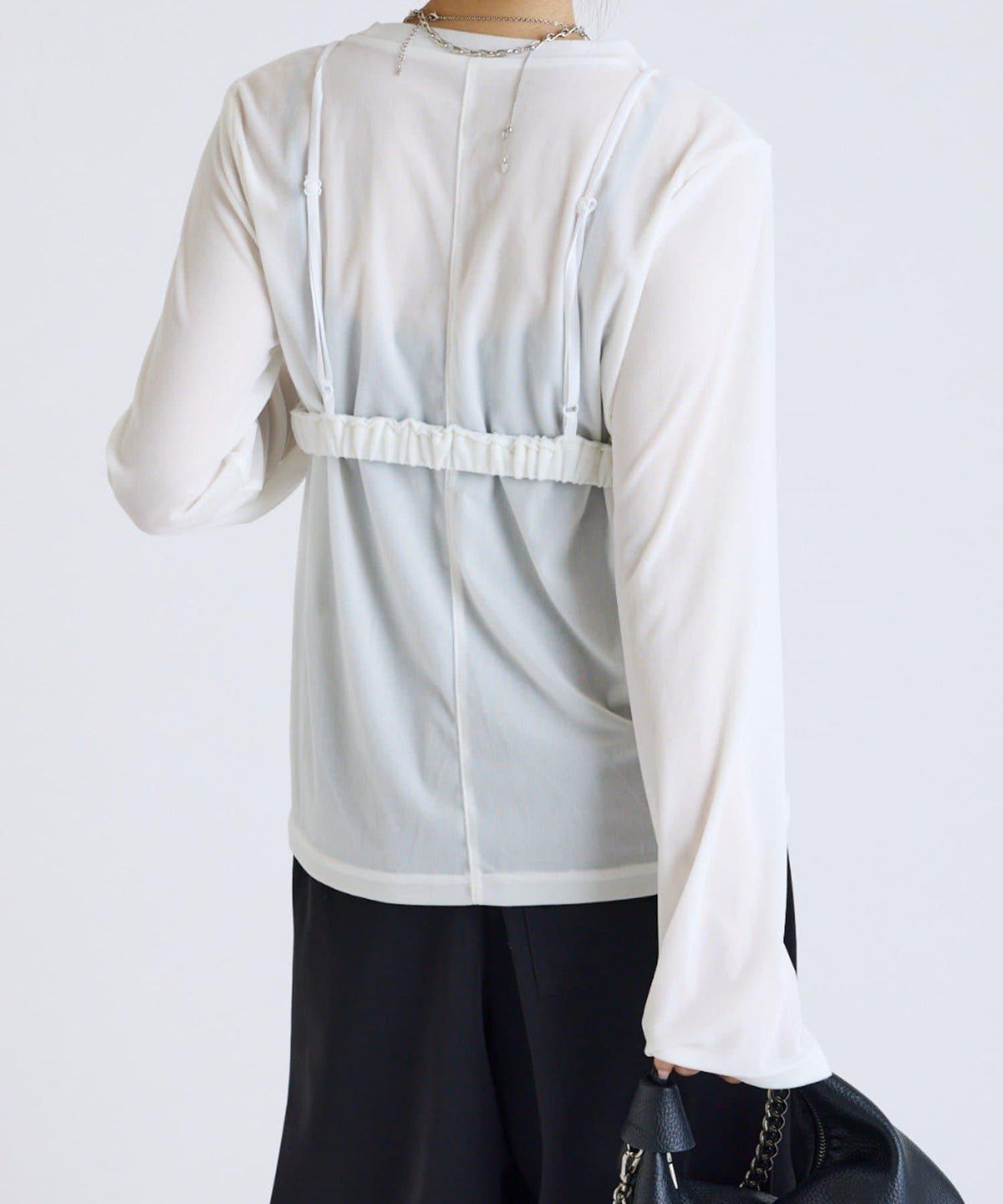 Lui's FEMME 26AW 彈力天鵝絨透膚感拼接胸衣套頭衫 聚酯纖維混紡 針織衫