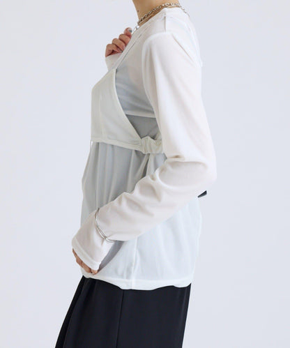 Lui's FEMME 26AW 彈力天鵝絨透膚感拼接胸衣套頭衫 聚酯纖維混紡 針織衫
