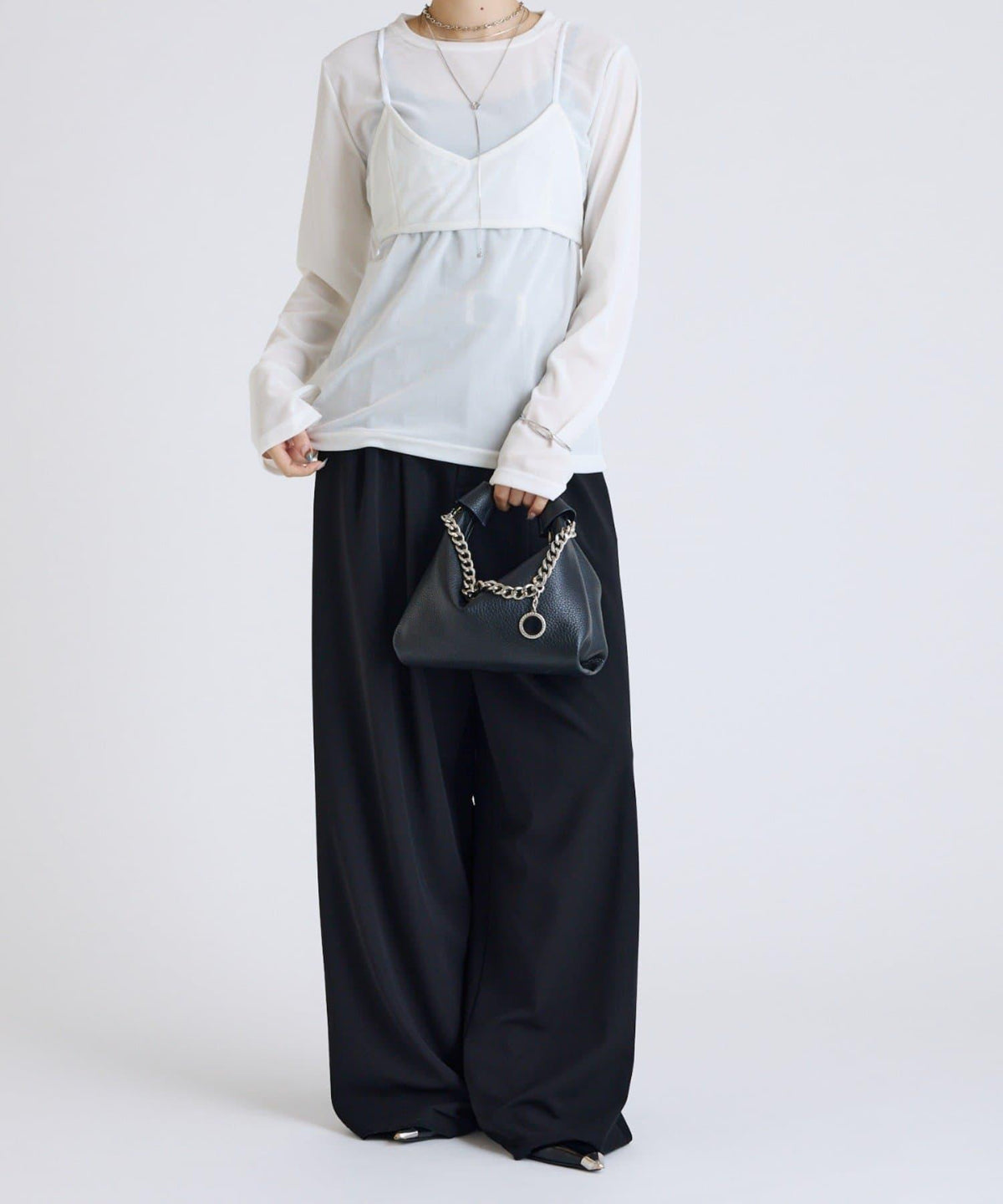 Lui's FEMME 26AW 彈力天鵝絨透膚感拼接胸衣套頭衫 聚酯纖維混紡 針織衫