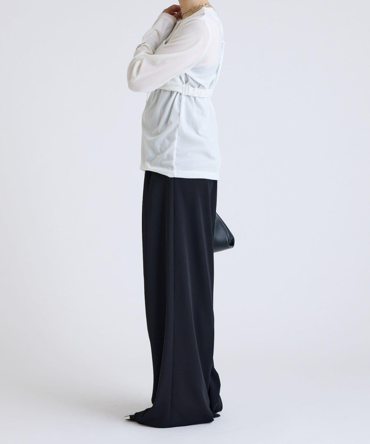 Lui's FEMME 26AW 彈力天鵝絨透膚感拼接胸衣套頭衫 聚酯纖維混紡 針織衫