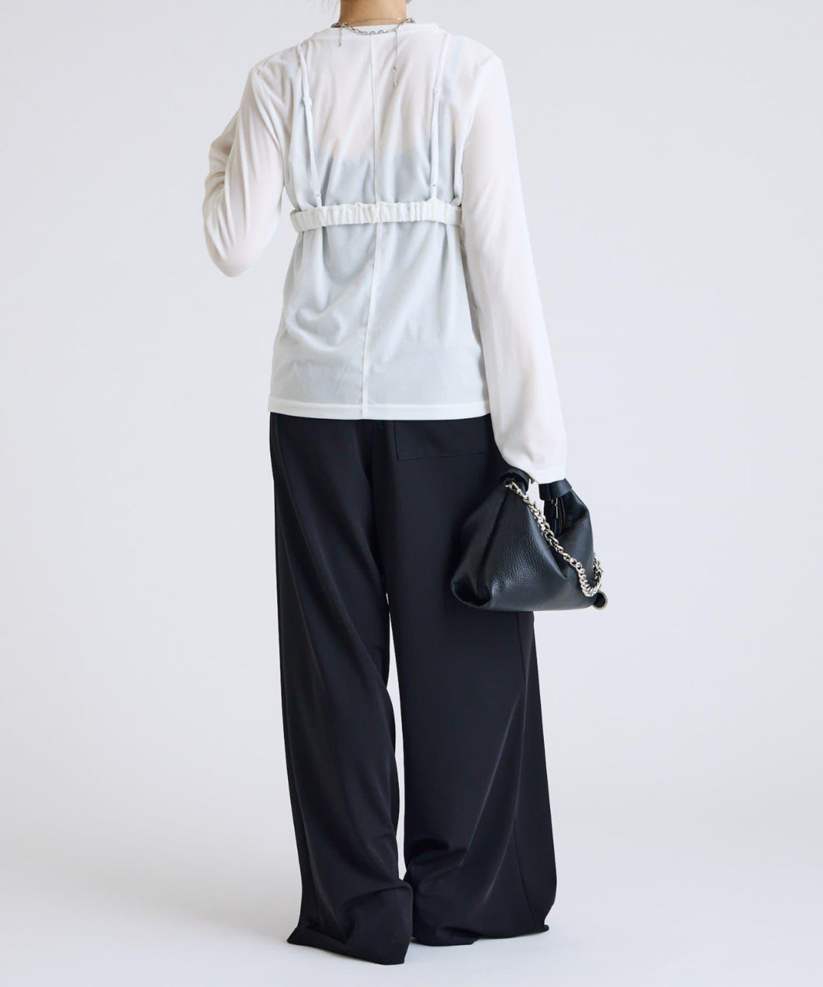 Lui's FEMME 26AW 彈力天鵝絨透膚感拼接胸衣套頭衫 聚酯纖維混紡 針織衫