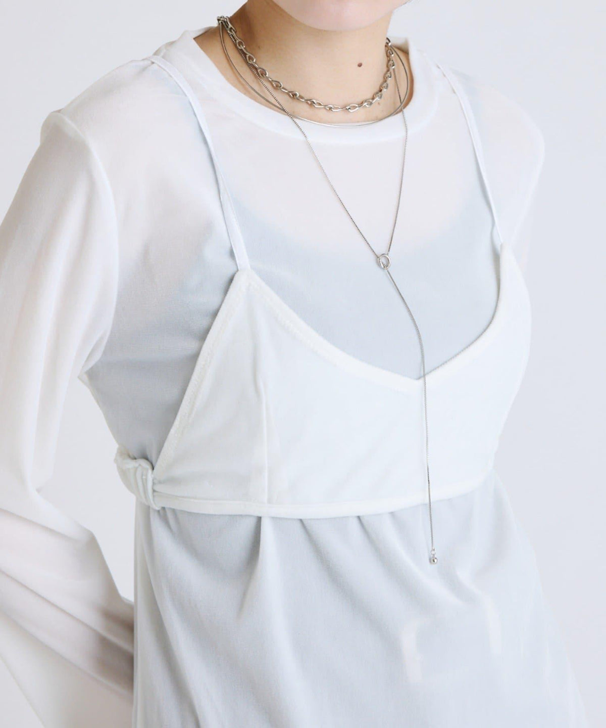 Lui's FEMME 26AW 彈力天鵝絨透膚感拼接胸衣套頭衫 聚酯纖維混紡 針織衫