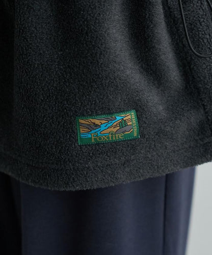 Foxfire × FREAK'S STORE 聯名 抓絨連帽半拉鍊套頭衫 寬鬆保暖 連衣裙式長款 抽繩設計 拼色拉鍊帶 休閒運動風 女款 衛衣
