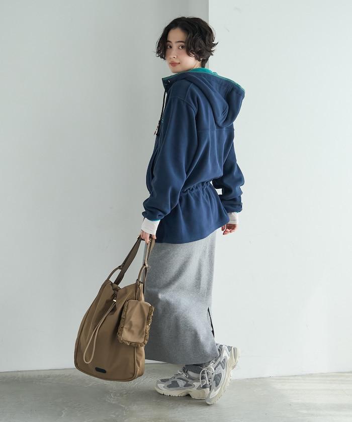 Foxfire × FREAK'S STORE 聯名 抓絨連帽半拉鍊套頭衫 寬鬆保暖 連衣裙式長款 抽繩設計 拼色拉鍊帶 休閒運動風 女款 衛衣