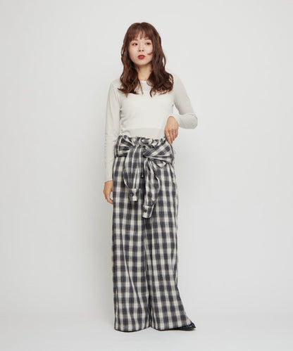 willow 漸變格紋 連體褲 女士 休閒 寬鬆 顯瘦 綁帶設計 闊腿 連體褲