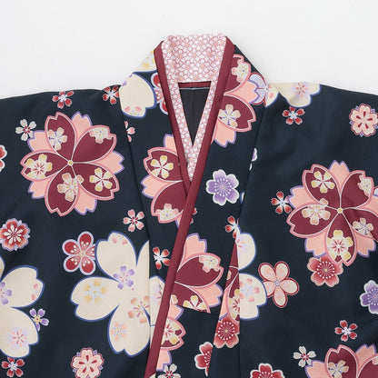 Lovetoxic 晴天和服套裝 畢業禮服入學禮服兒童和服袴套裝 櫻花牡丹印花 聚酯纖維