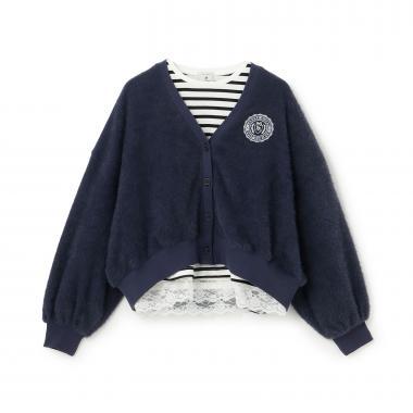 POM PONETTE AMI 2件套 刺繡徽章кардиган 蕾絲下襬T恤 連衣裙