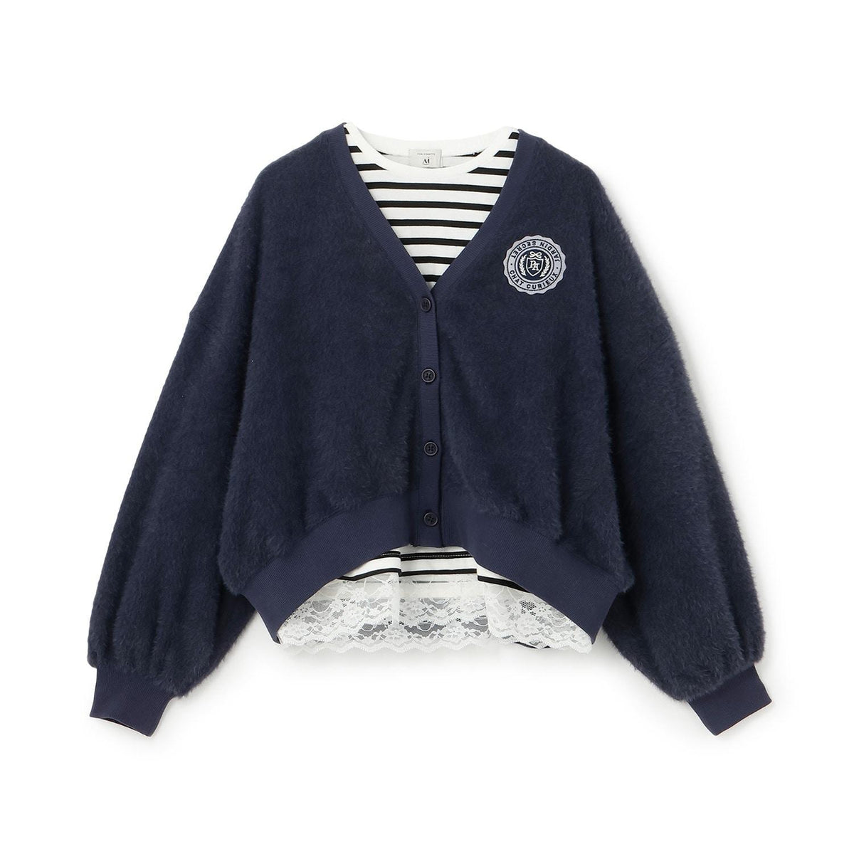 POM PONETTE AMI 2件套 刺繡徽章кардиган 蕾絲下襬T恤 連衣裙