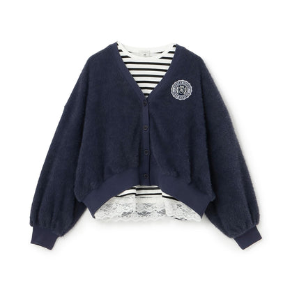 POM PONETTE AMI 2件套 刺繡徽章кардиган 蕾絲下襬T恤 連衣裙