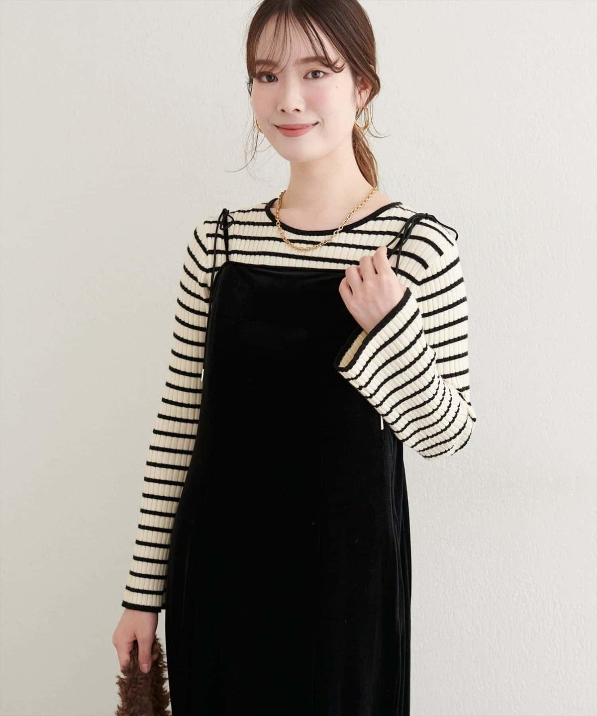 natural couture 喇叭袖拼色羅紋針織衫